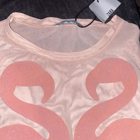 Zara Nude pink mesh flamingo detail bodysuit New Sz S - Picture 4 of 15